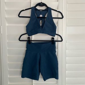 Booty by Brabants Croco Skin Bike Short & Sports Bra, “Below Zero” Blue, OSFM